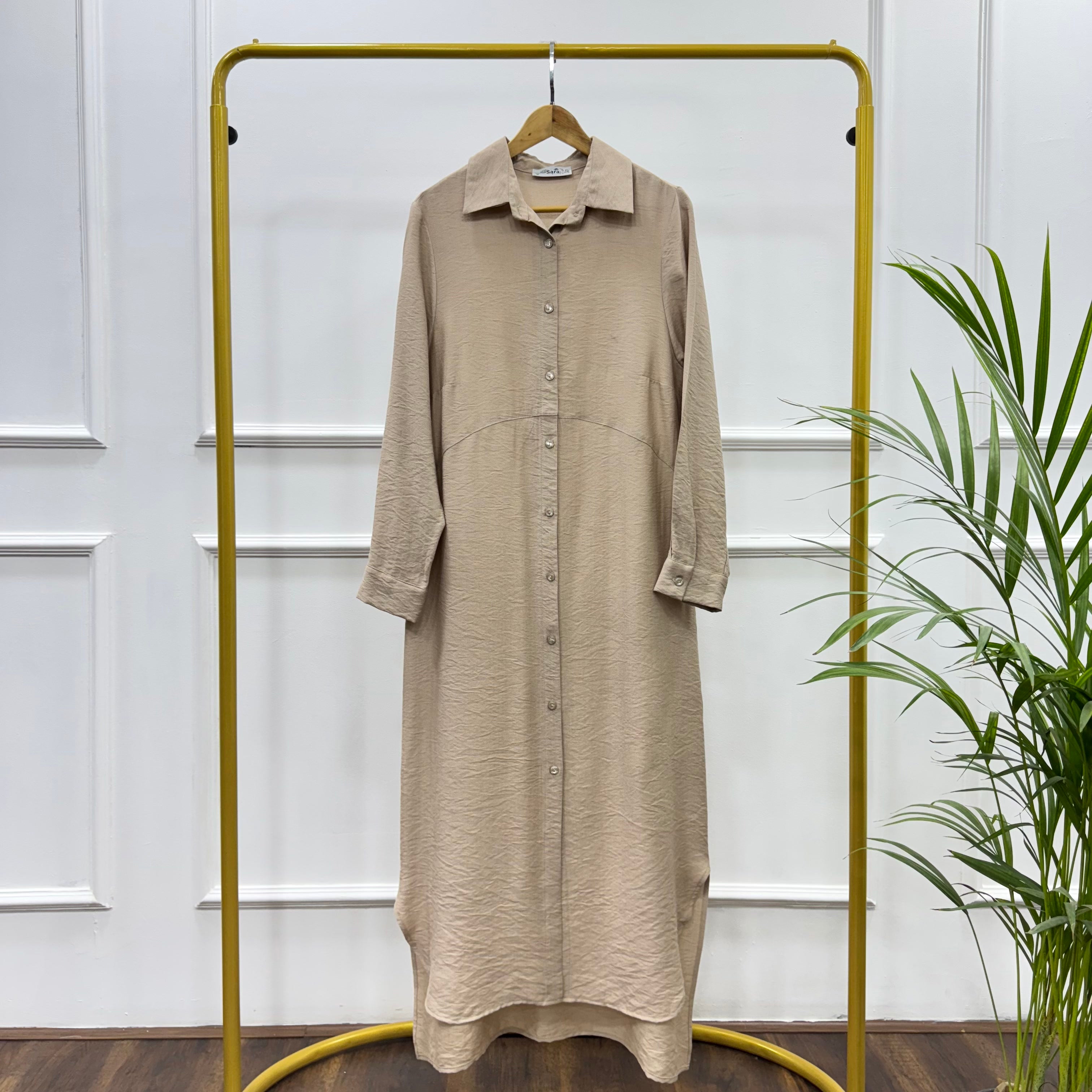 Linen Shirt Chemisier Beige Zara Beige Shirt-dress – SARA MODEST