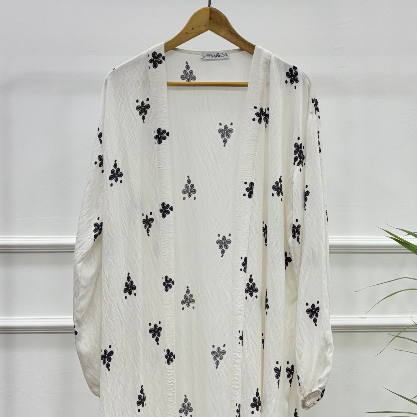 Long Open-front Border Printed Kimono cardigan